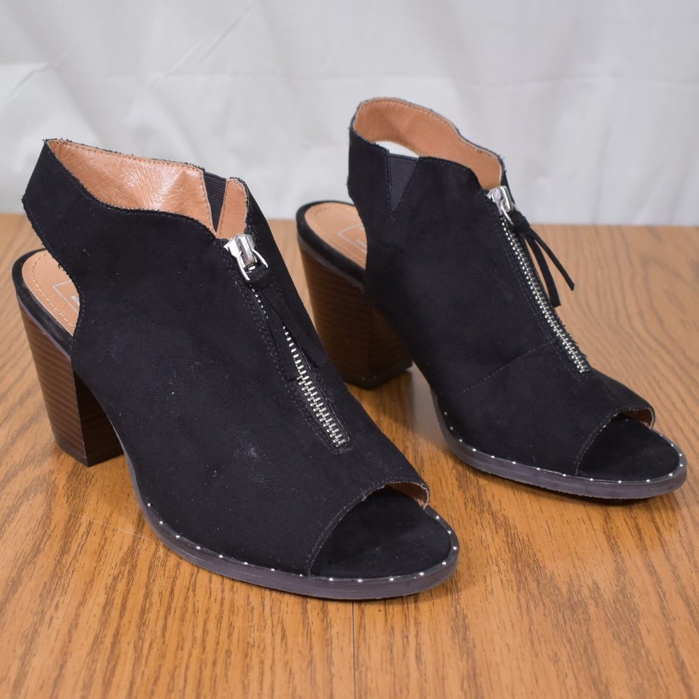 L4L Black Wedge Heels Ankle Open Toe Zipper Size 8 L4L by Lust